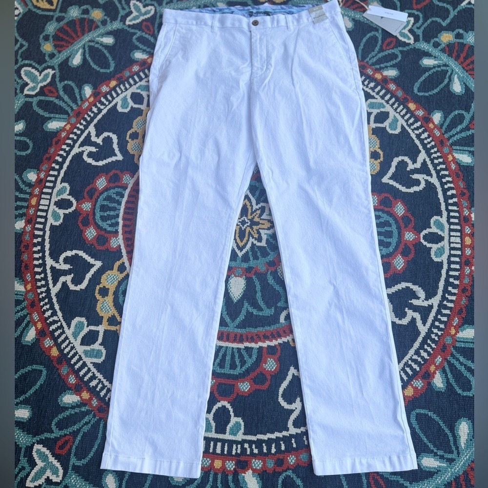 Tommy Bahama White Cotton Straight-Leg Pants Stretch 34/36 Barclay Flat Front